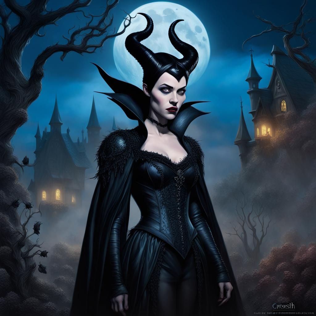 Maleficent in Dark Fairy Tale, Hyperrealistic Splash Art