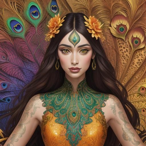 Dragon Peacock Woman in Abstract Expressionism Style