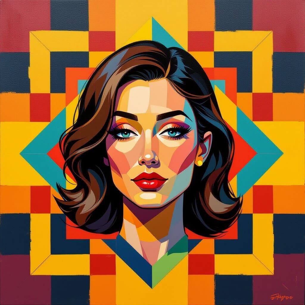 Bold Impasto Painting in Bauhaus Style