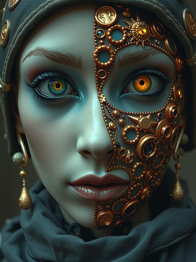 Beautiful Robot Face with Gothic and Octopod Features