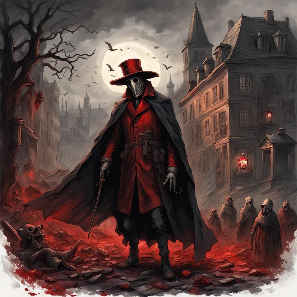 Red Death Meets Plague Doctor: Dark Fantasy Art