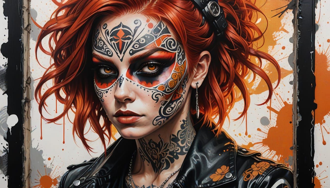 Surreal Mask in Cracked Birdcage, Expressive Eyes