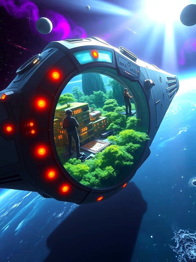 Futuristic Colony Spaceship Neighborhood with Artificial For...