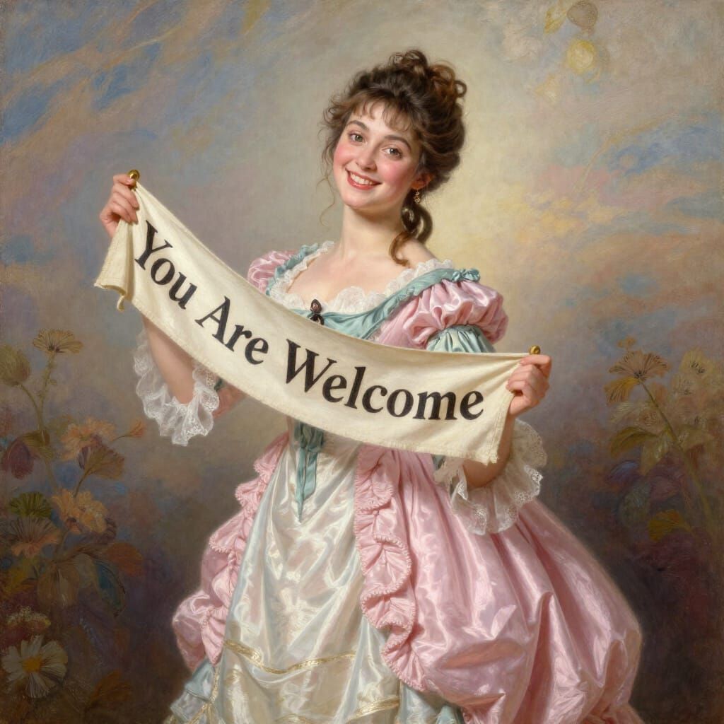Regency Lady With "You Are Welcome" Banner