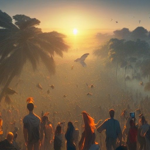 Spectacular Sunset Crowd Scene in Hyperdetailed Style