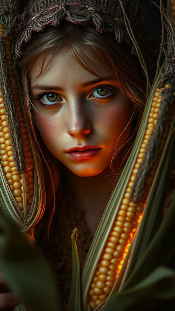 Farm Maiden Harvesting Corn in Detailed Matte Painting