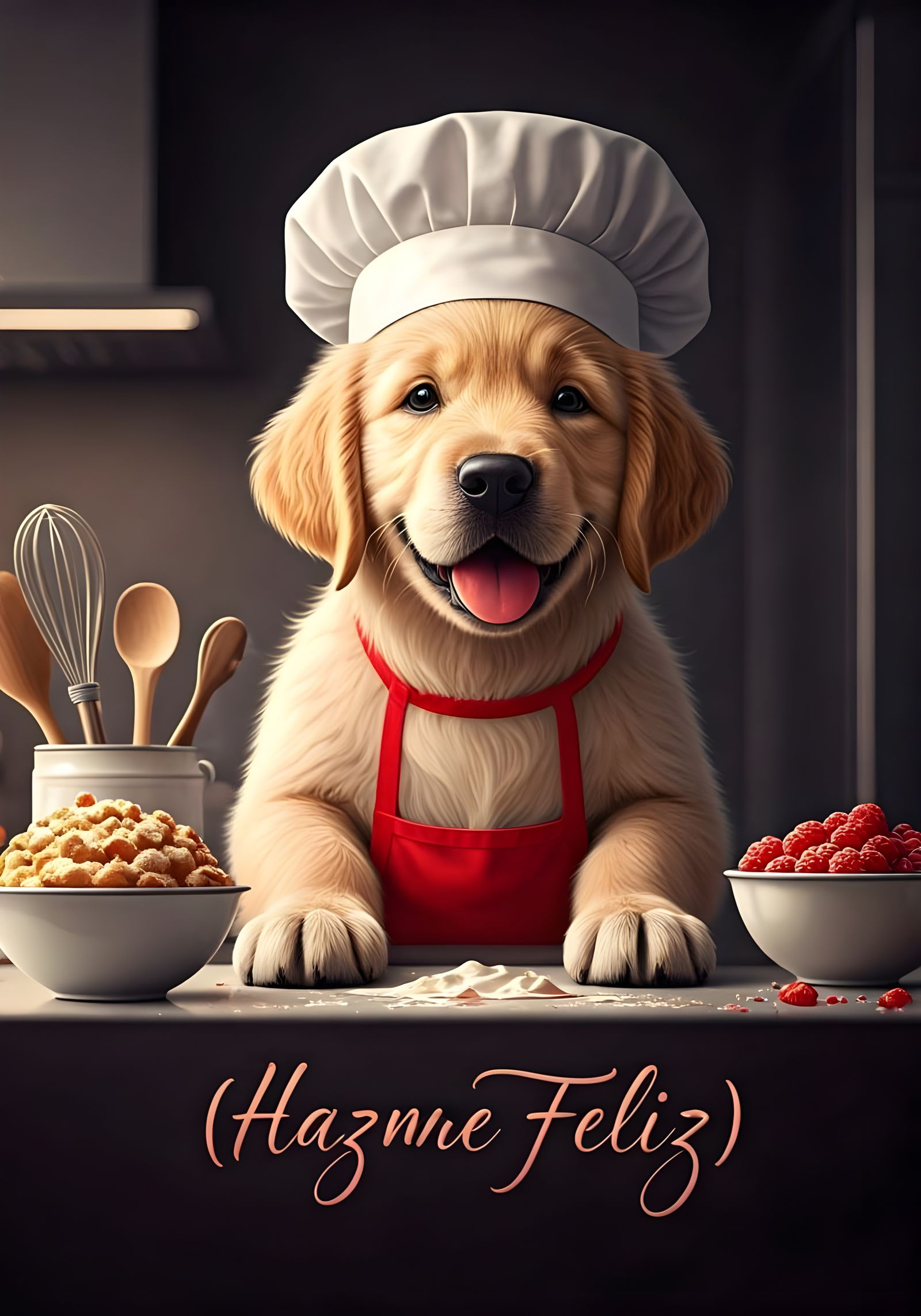 Golden Retriever Puppy Baker: Hyperrealistic Kitchen Scene