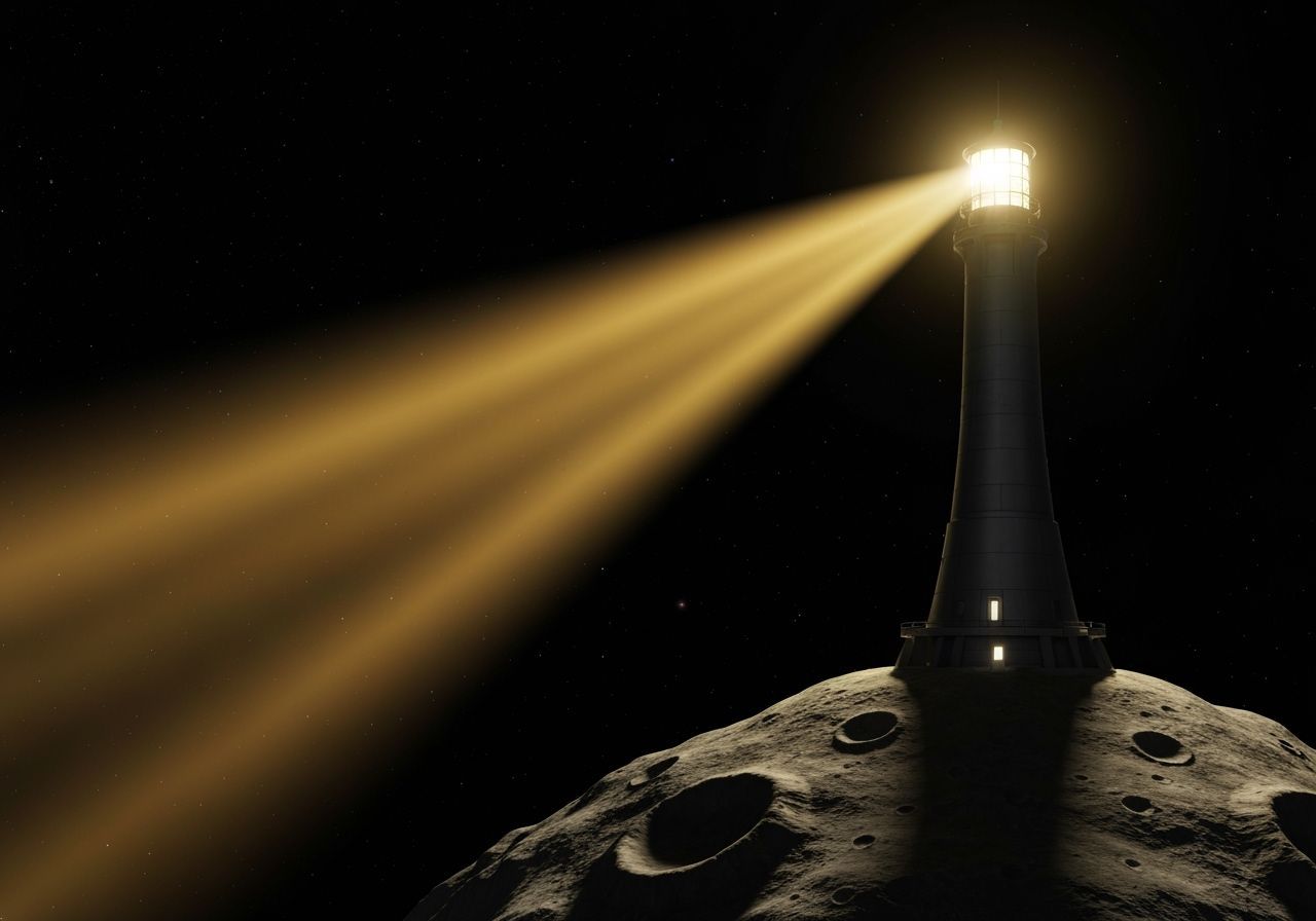 Retro-Futuristic Lighthouse on Asteroid with Nebulae
