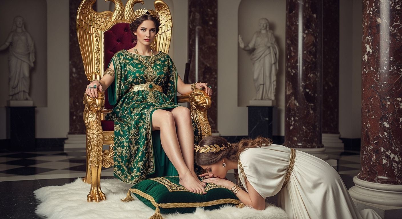 Regal Roman Empress on Gold Throne