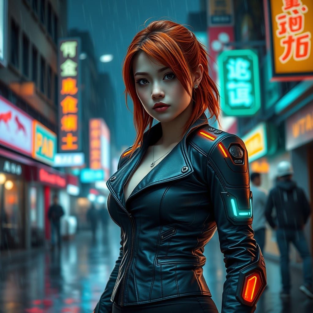 Resilient Redhead in Neon Metropolis