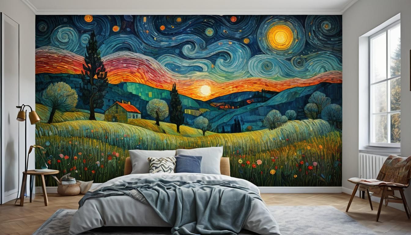 Whimsical Sun Watching Shooting Stars, Klimt and Picasso Sty...