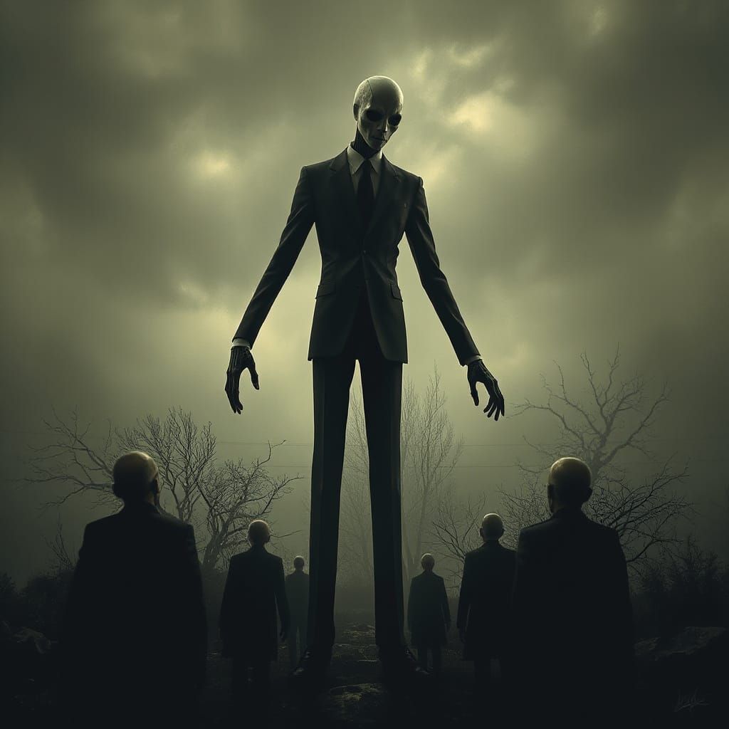 Eerie Slender Man Figure in Dark Atmospheric Art