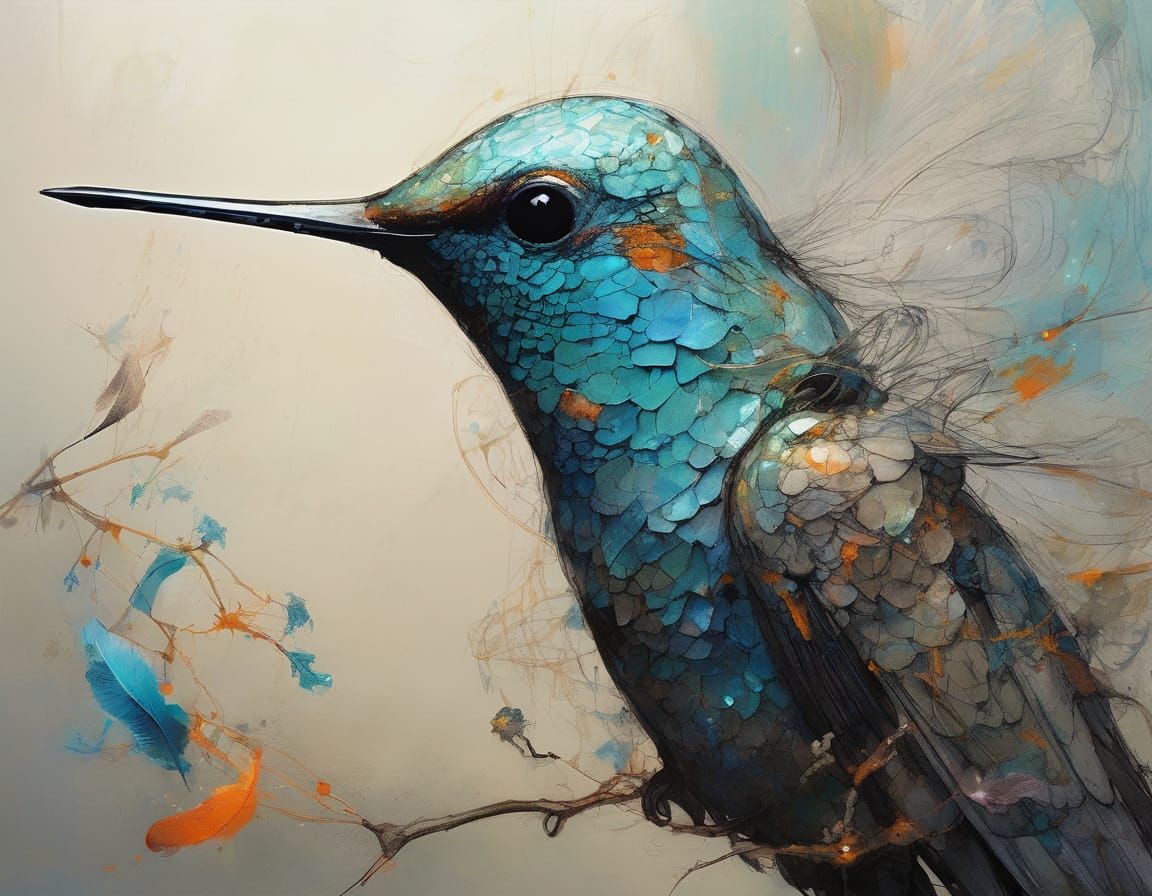 Bioluminescent Hummingbird in Mystical Garden
