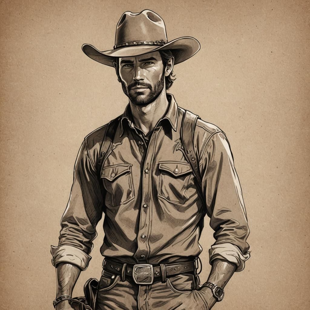 Detailed Drawing of a Handsome Cowboy