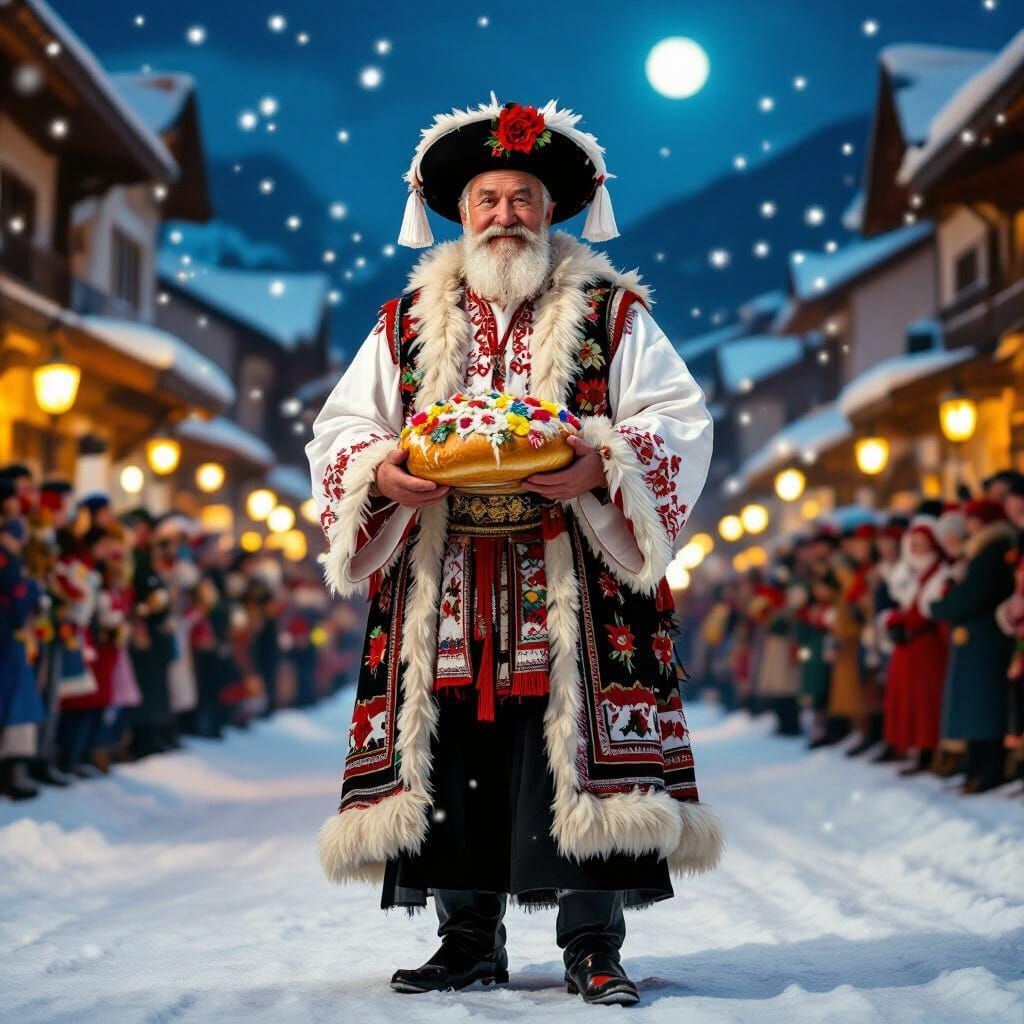Elderly Man in Traditional Bulgarian Koledar Costume
