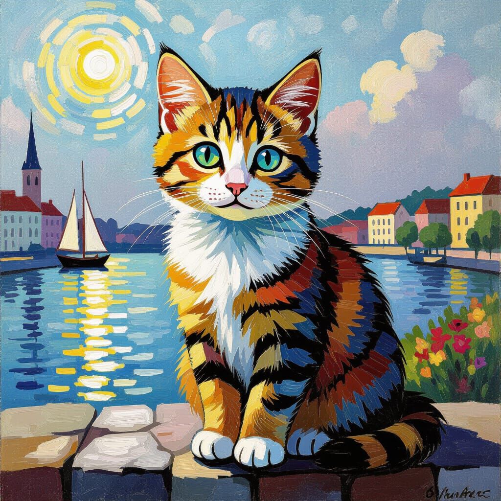 Cat in Pointillist Style of Seurat