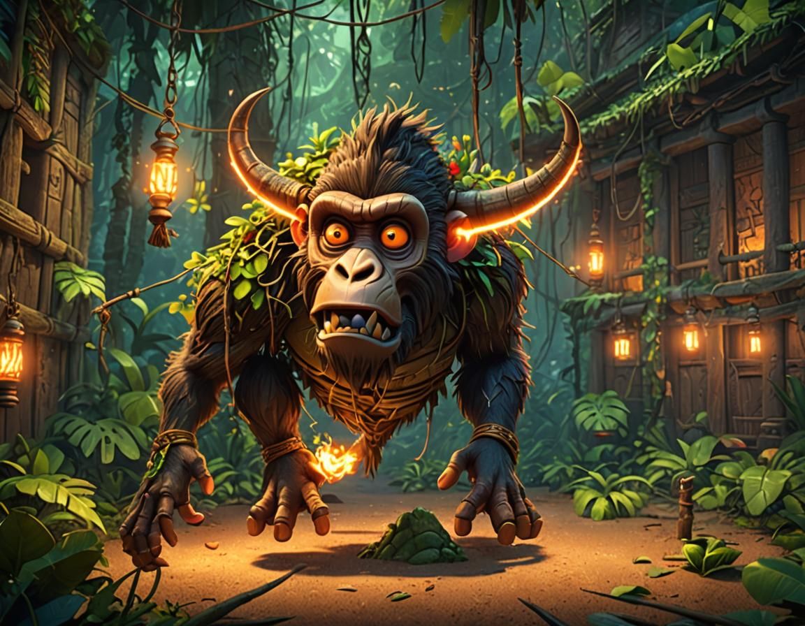 Monkey Tiki Monster in Jungle: 3D Digital Art