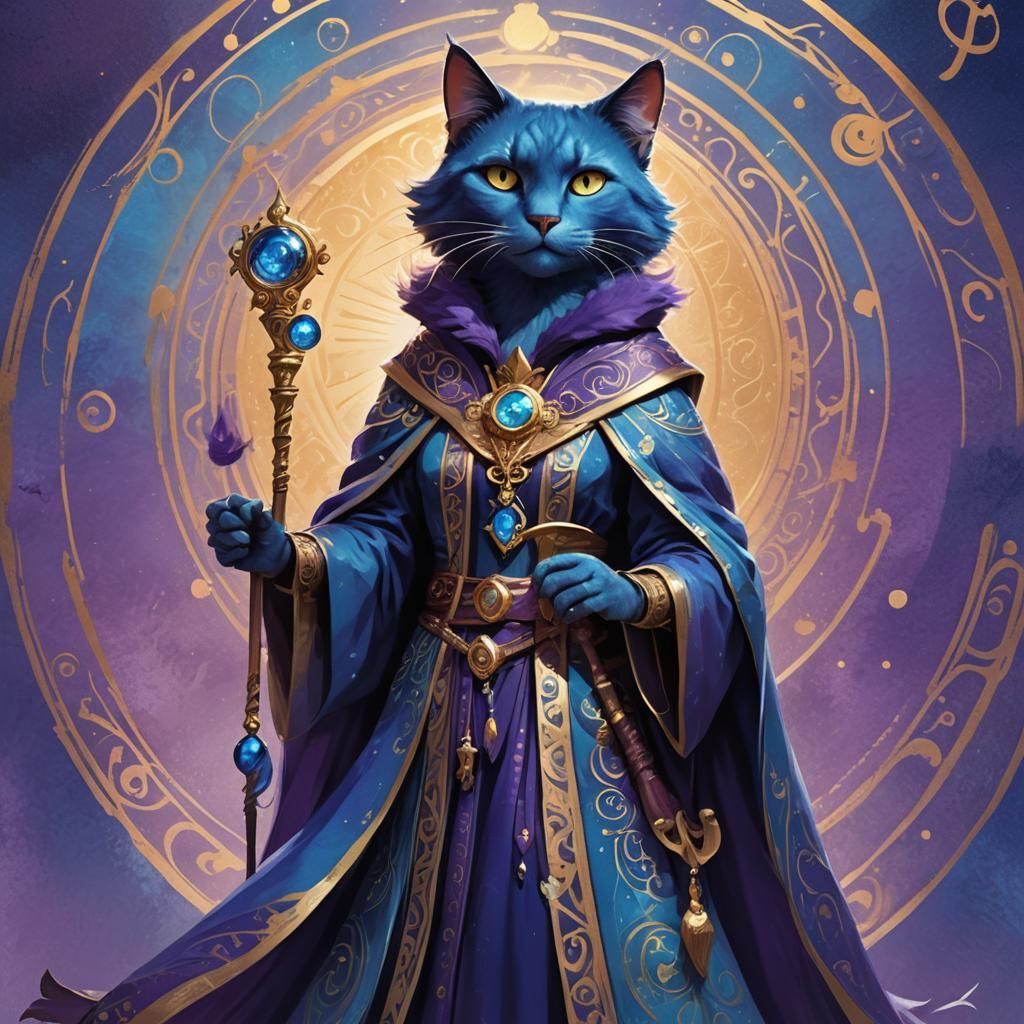 Blue Catfolk Sorceress in Pixar Animation Style