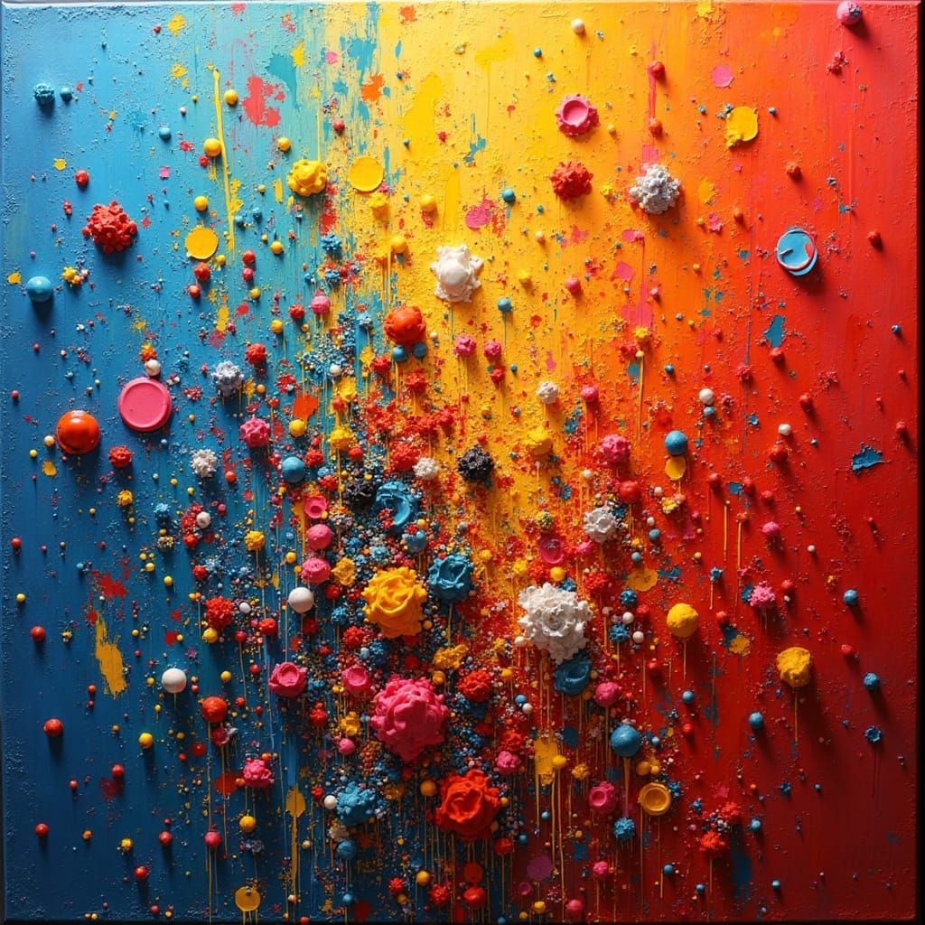 Abstract Splatter Paint on Canvas in Action Painting Style