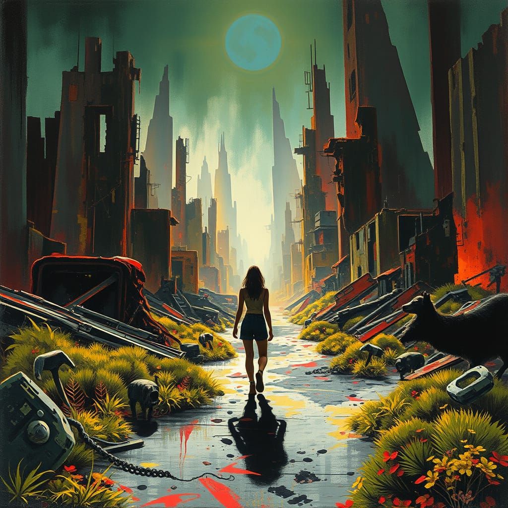 Post-Apocalyptic Woman in City Ruins