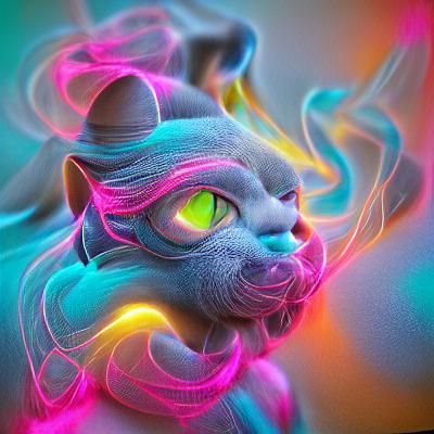 Pastel Neon Smoky Cat in 8K 3D