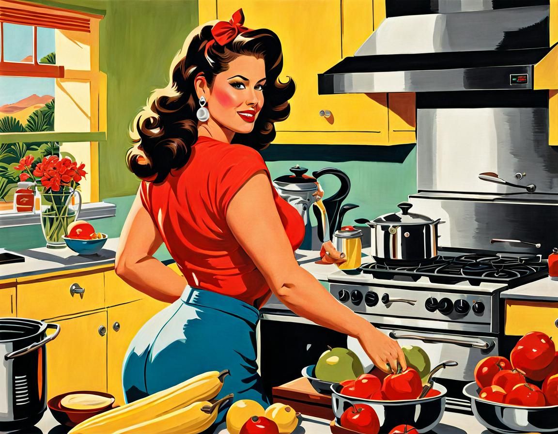 Ashley Graham Pin-Up Illustration in Kitchen