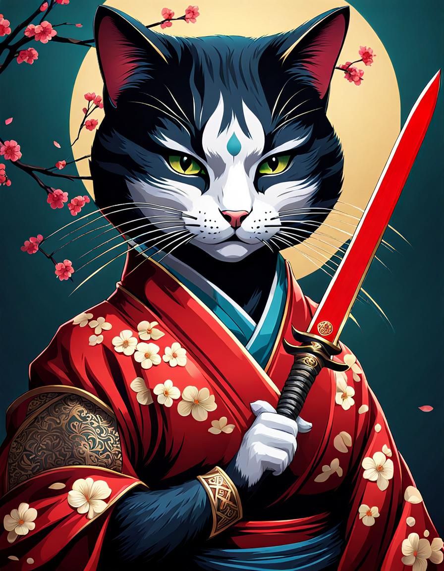 Fantasy Cat Geisha with Hidden Blade