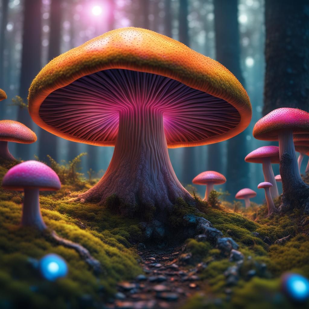 Cosmic Mushroom Forest: Hyperdetailed Digital Art