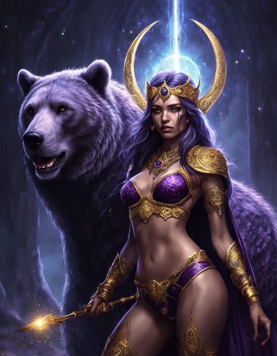 Mystical Sorceress in Purple and Gold: Dark Fantasy Digital ...