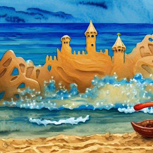 Sandcastle in Gouache and Watercolor Style
