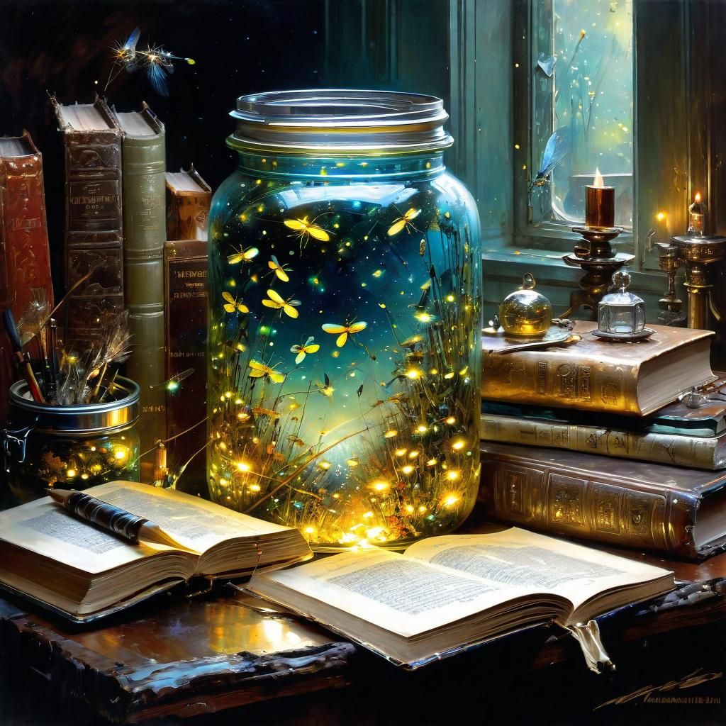 Magic Fireflies in Jar, Futuristic Digital Art