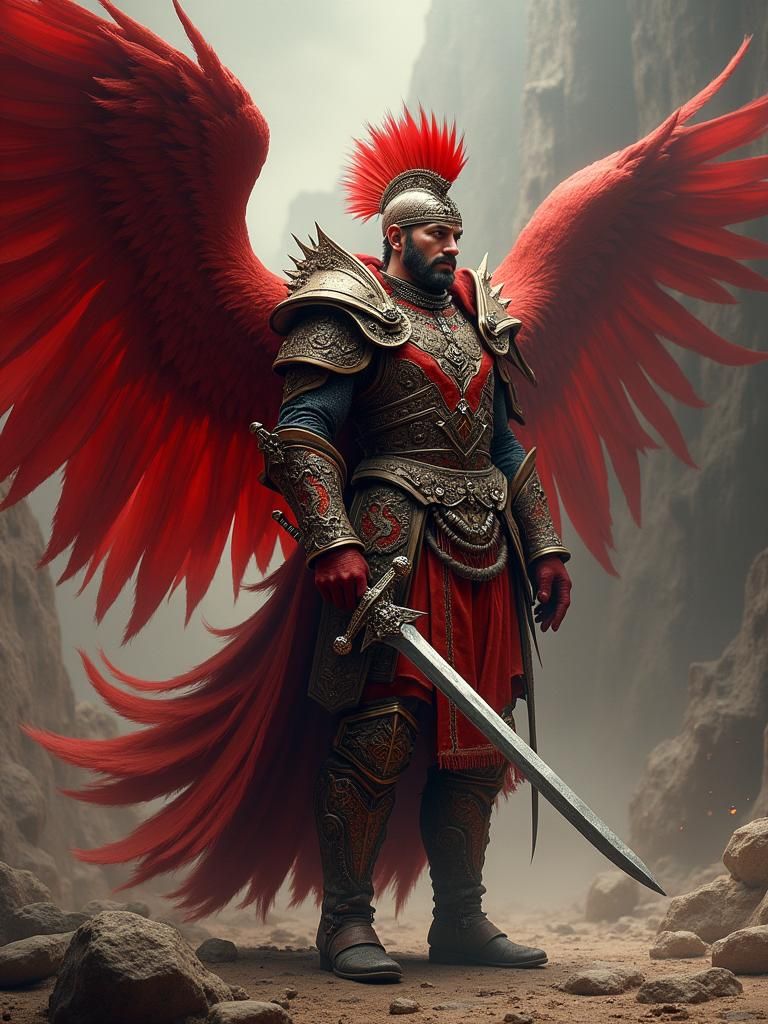 Winged Cossack Warrior with Sabre, Digital Matte Painting