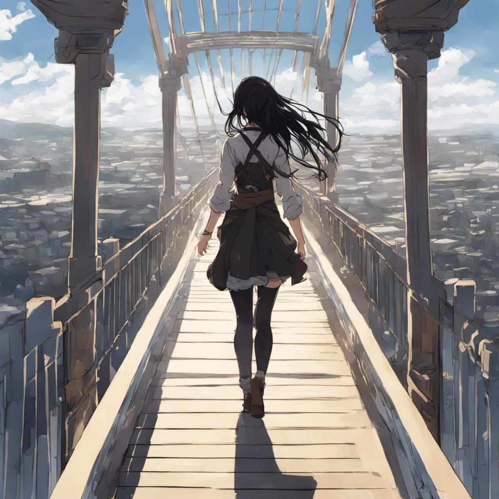 Anime Woman Walks Bifrost Bridge Toward Asgard
