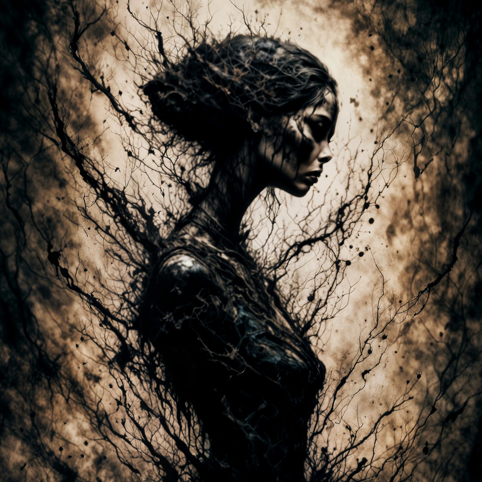 Eerie Silhouette in Dark Alley with Glowing Runes