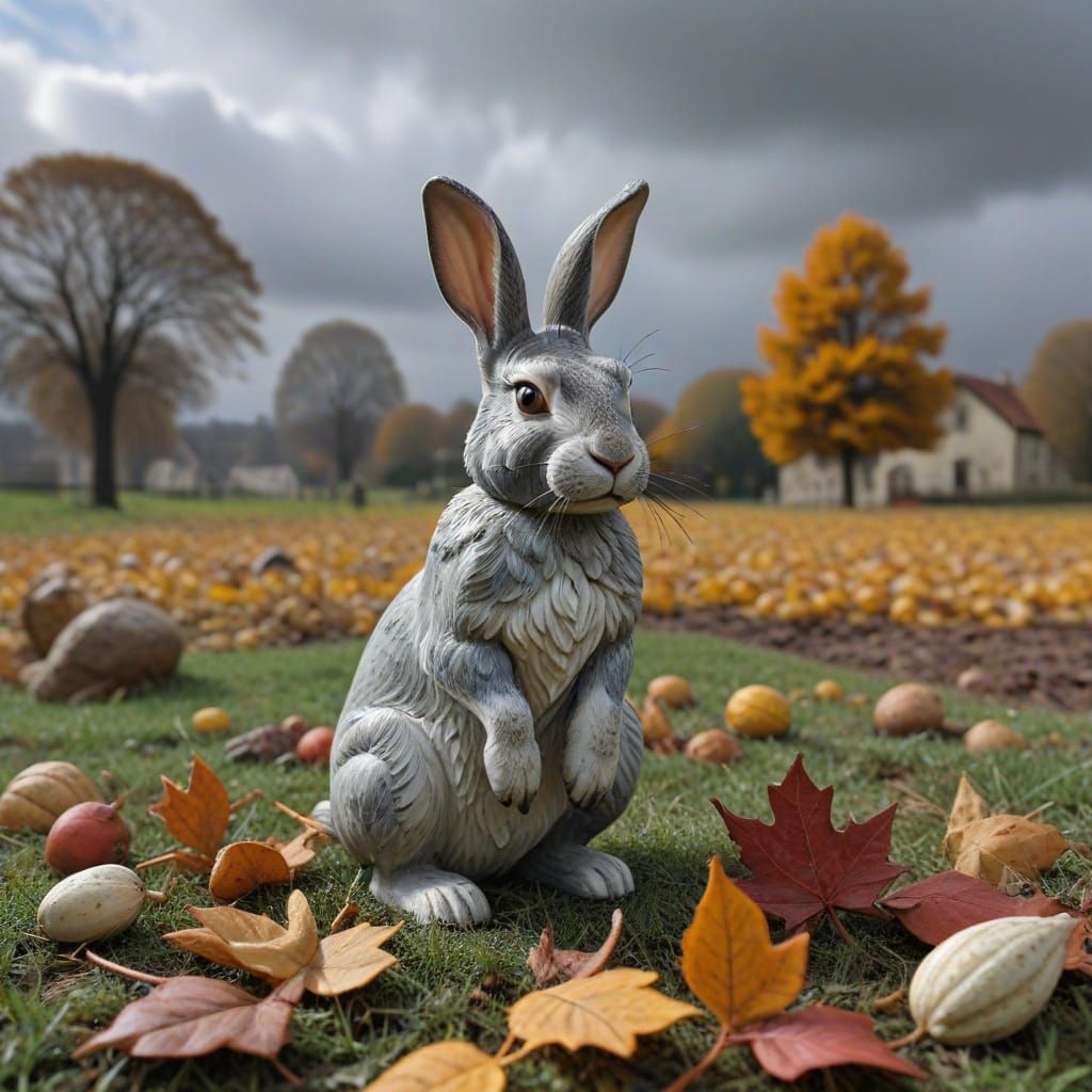 Rabbit Sees Gray Sky, Miniature Autumn Scene