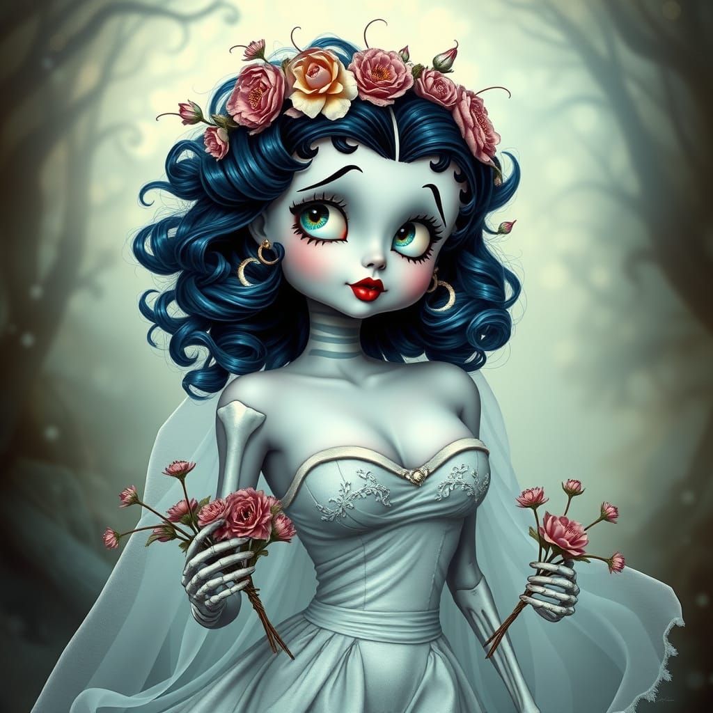 Ethereal Corpse Bride in a Dreamlike, Fantastical Landscape