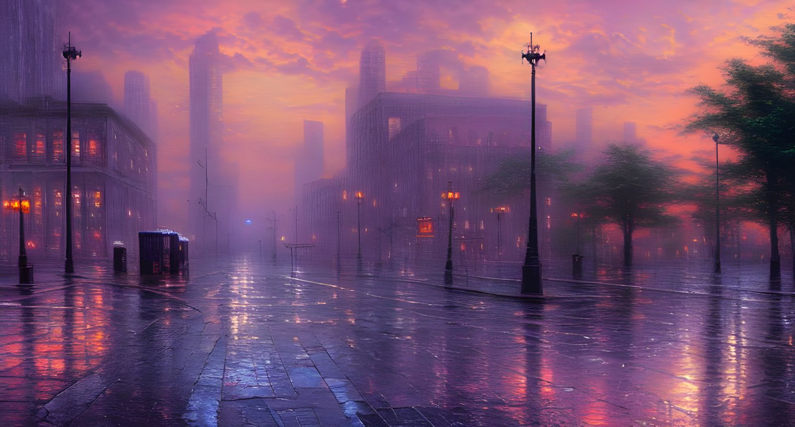 Deserted City Streets in the Rain