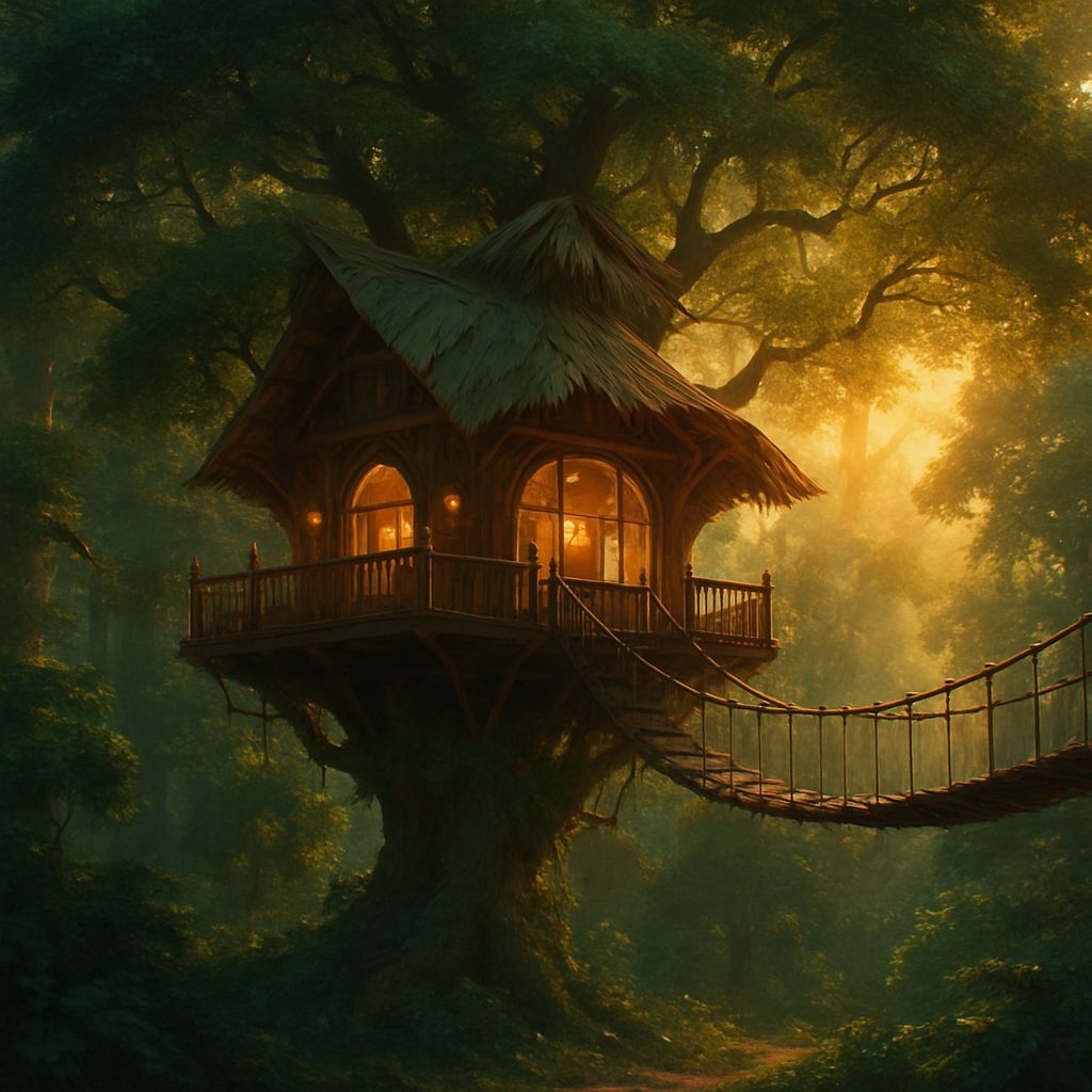 Ethereal Treehouse Mansion Amidst Lush Forest Canopy