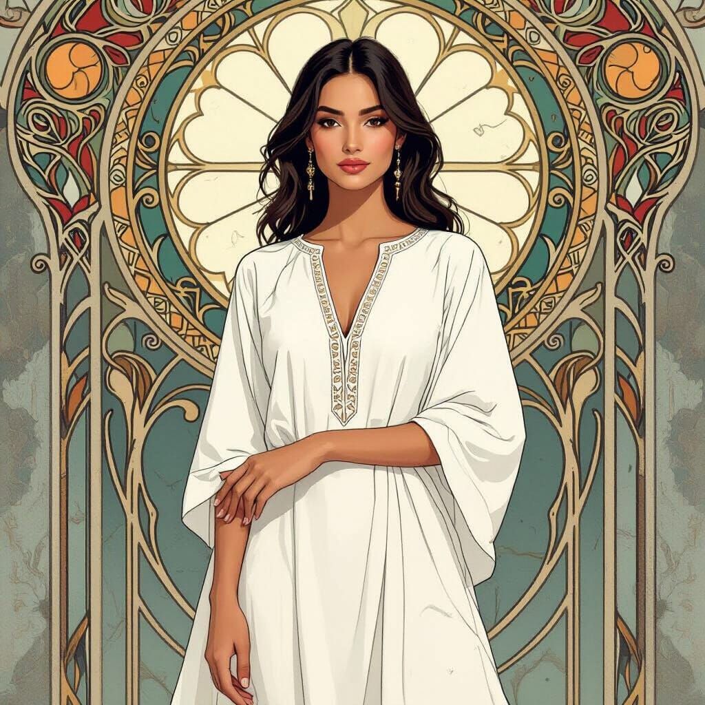 Woman in White Kurti Posing: Digital Art