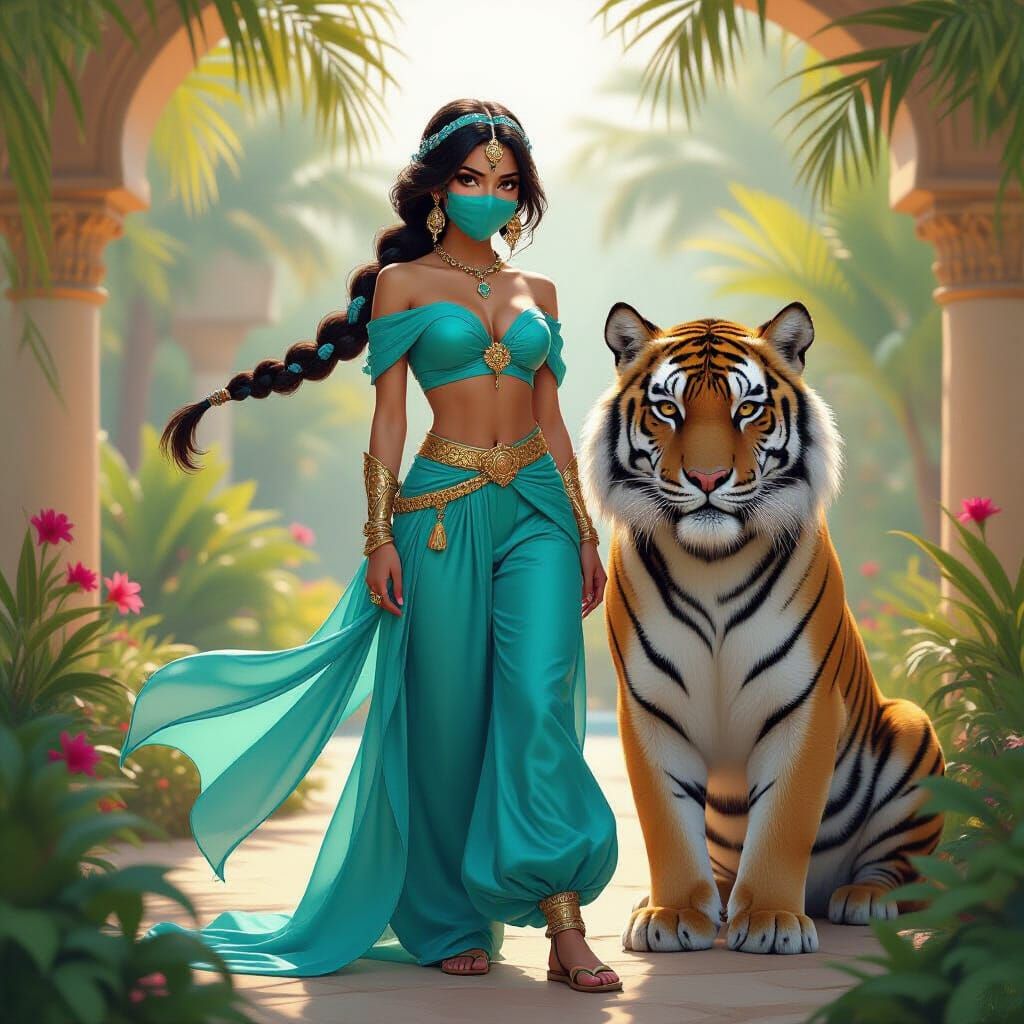 Princess Jasmine and Tiger in Desert Garden