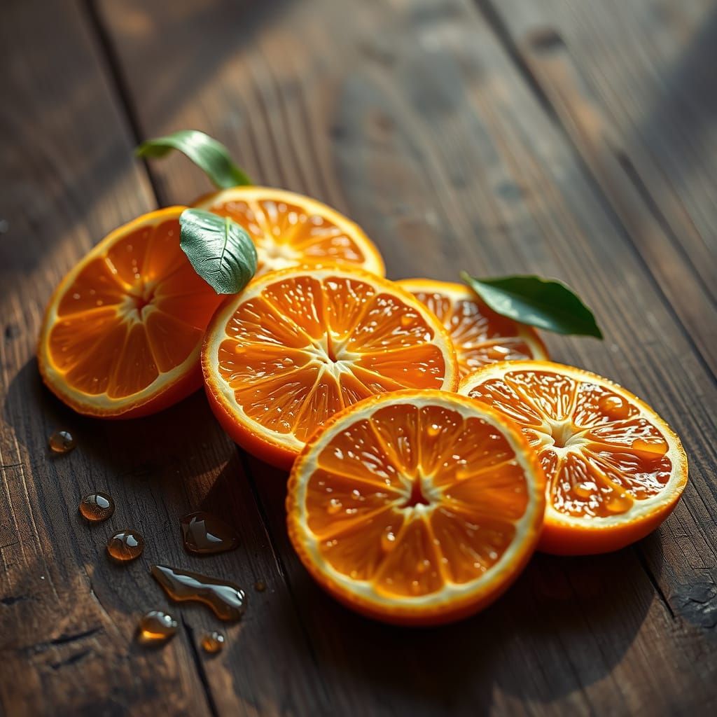 Vibrant Orange Slices on Rustic Wooden Table
