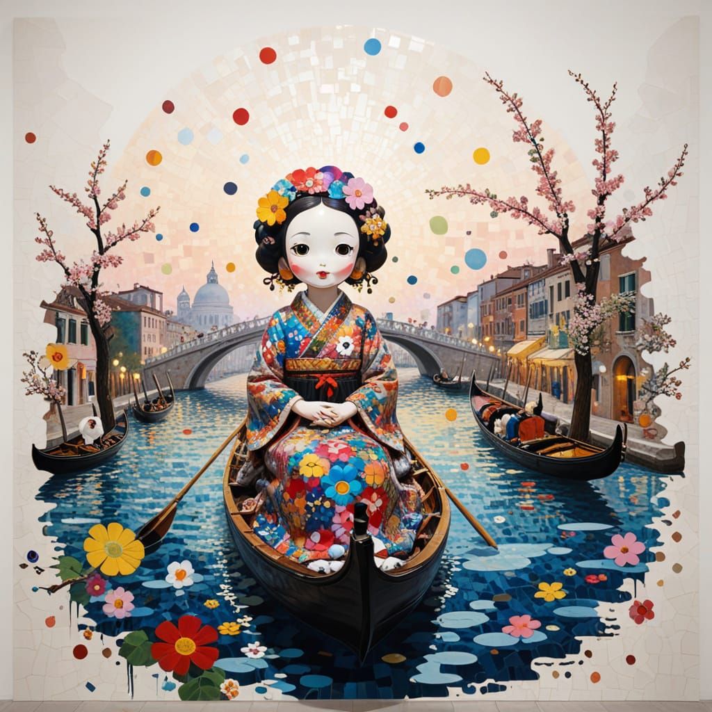 Venetian Canal at Dusk Mosaic Collage