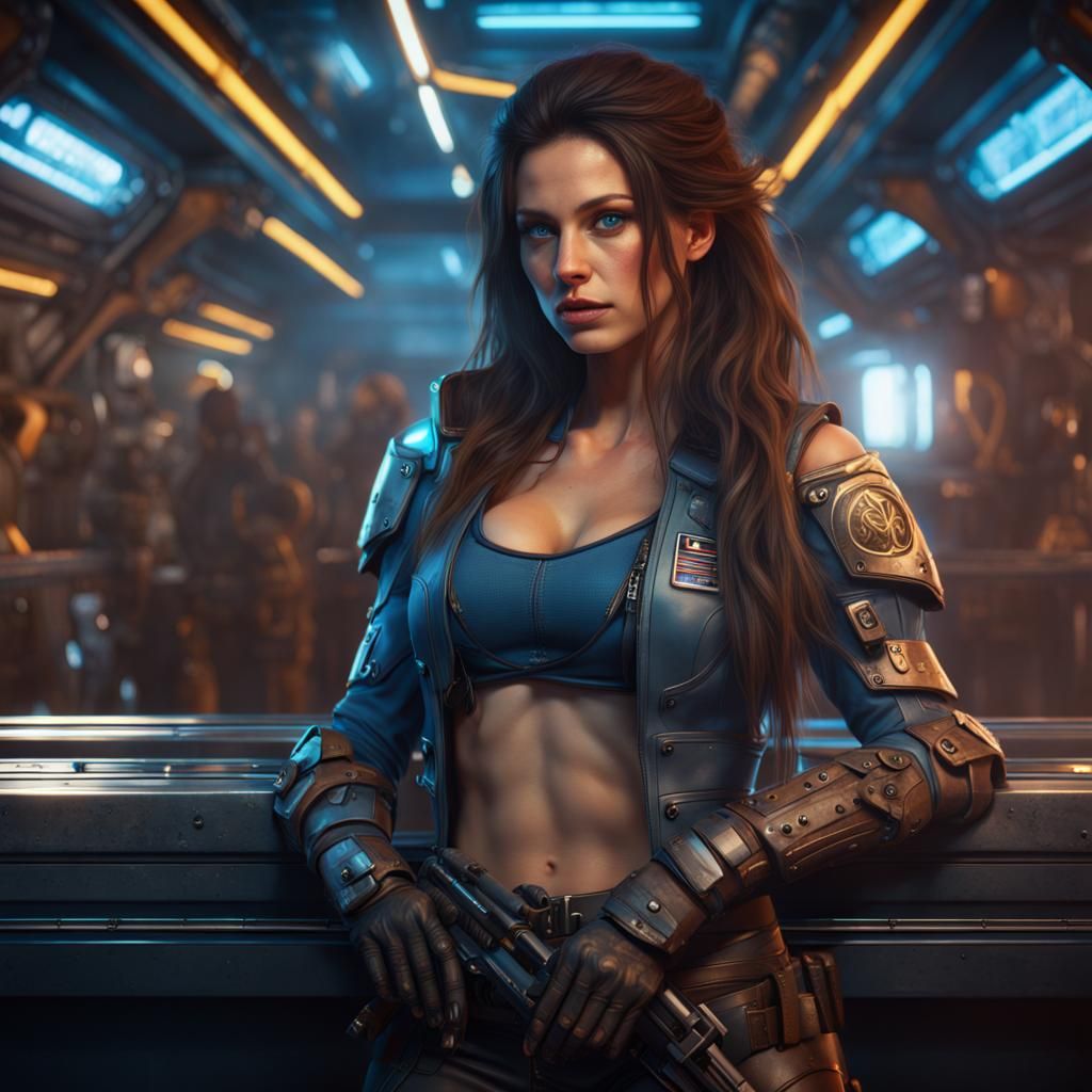 Beautiful Bounty Hunter in Space Station Bar