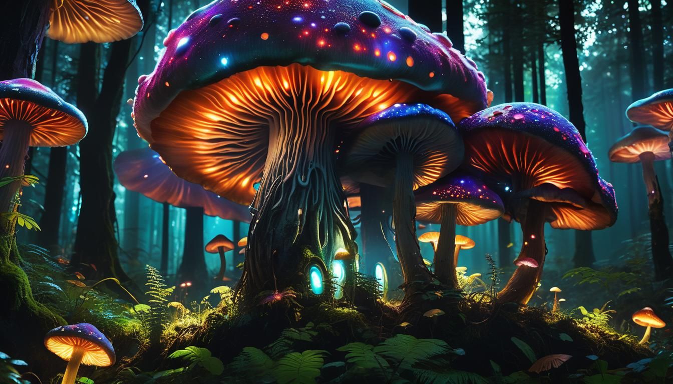 Glowing Mushroom Spore Entity in Digital Forest
