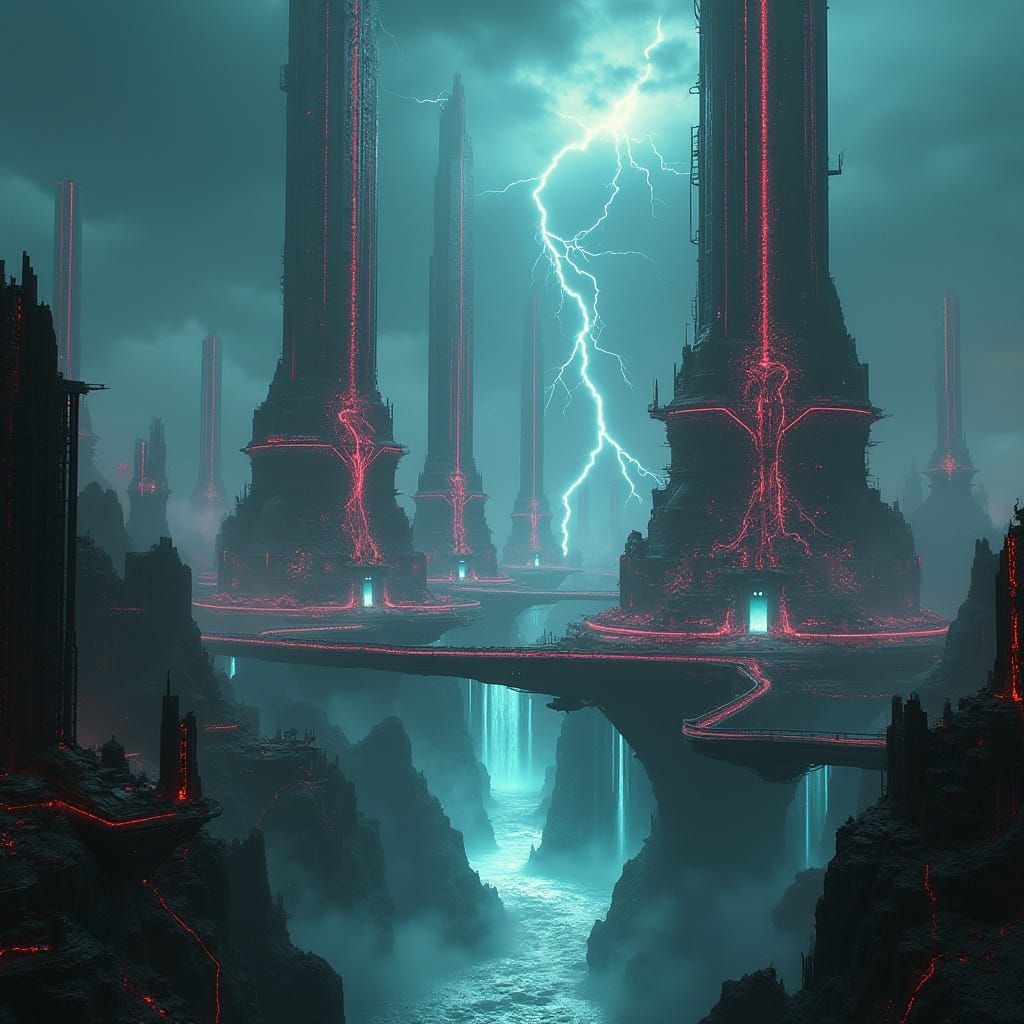 Futuristic Obsidian Metropolis Above the Abyss in Cyberpunk ...