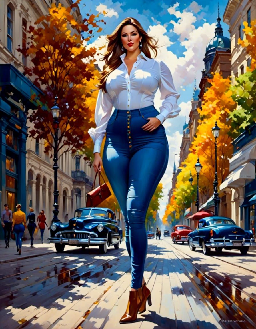 European Businesswoman in Frankfurt: Oil-Guache Melting Pain...