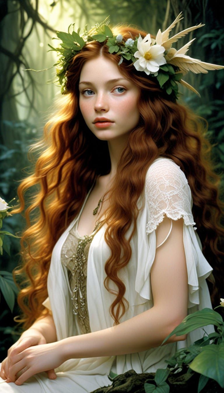 Romantic Young Woman in Whimsical Tropical Setting