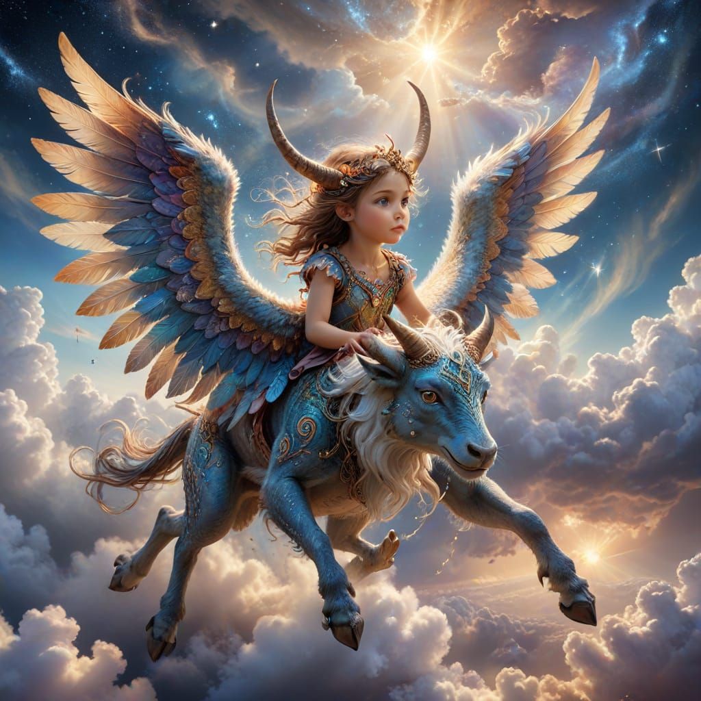 Compassionate Sky Beast Soaring with Children