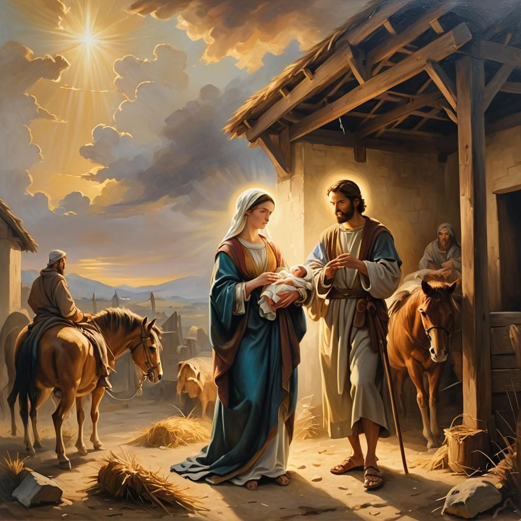 Renaissance-Style Nativity Scene with Divine Light