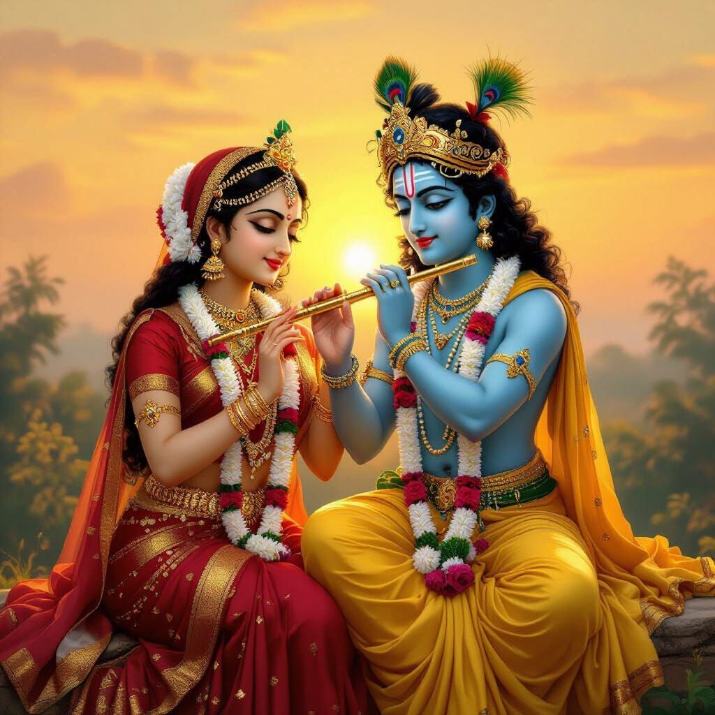 Divine Radha Krishna Artwork in Painterly Photorealistic Sty...